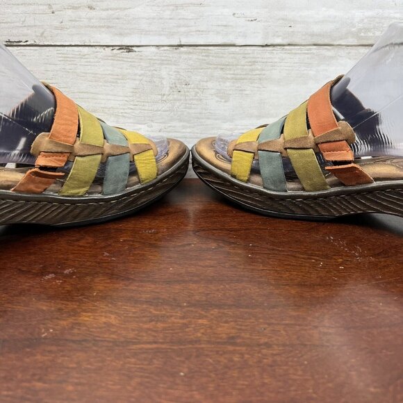 Born Women's Slip On Short Heel Sandals Leather Size 8 Brown Multi Color - Picture 7 of 11